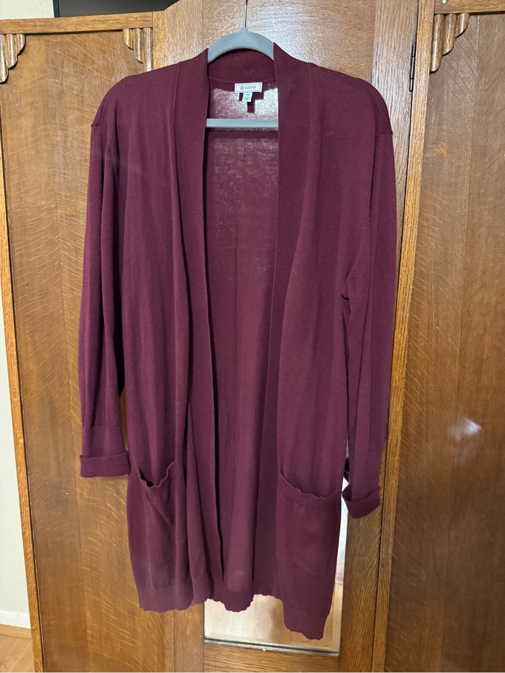 Susina Open-Front Lightweight Cardigan Sweater - Wine - 1X